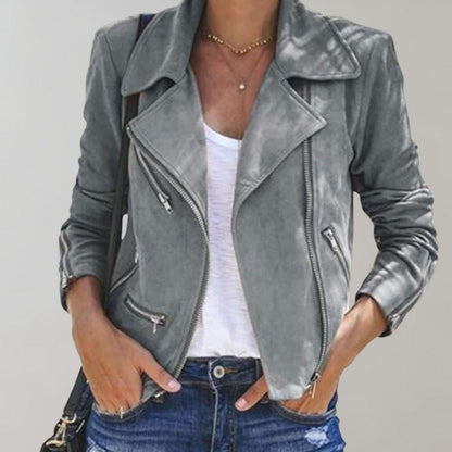 Billie | Women's Notch-Lapel Asymmetric-Zip Cropped Biker Jacket