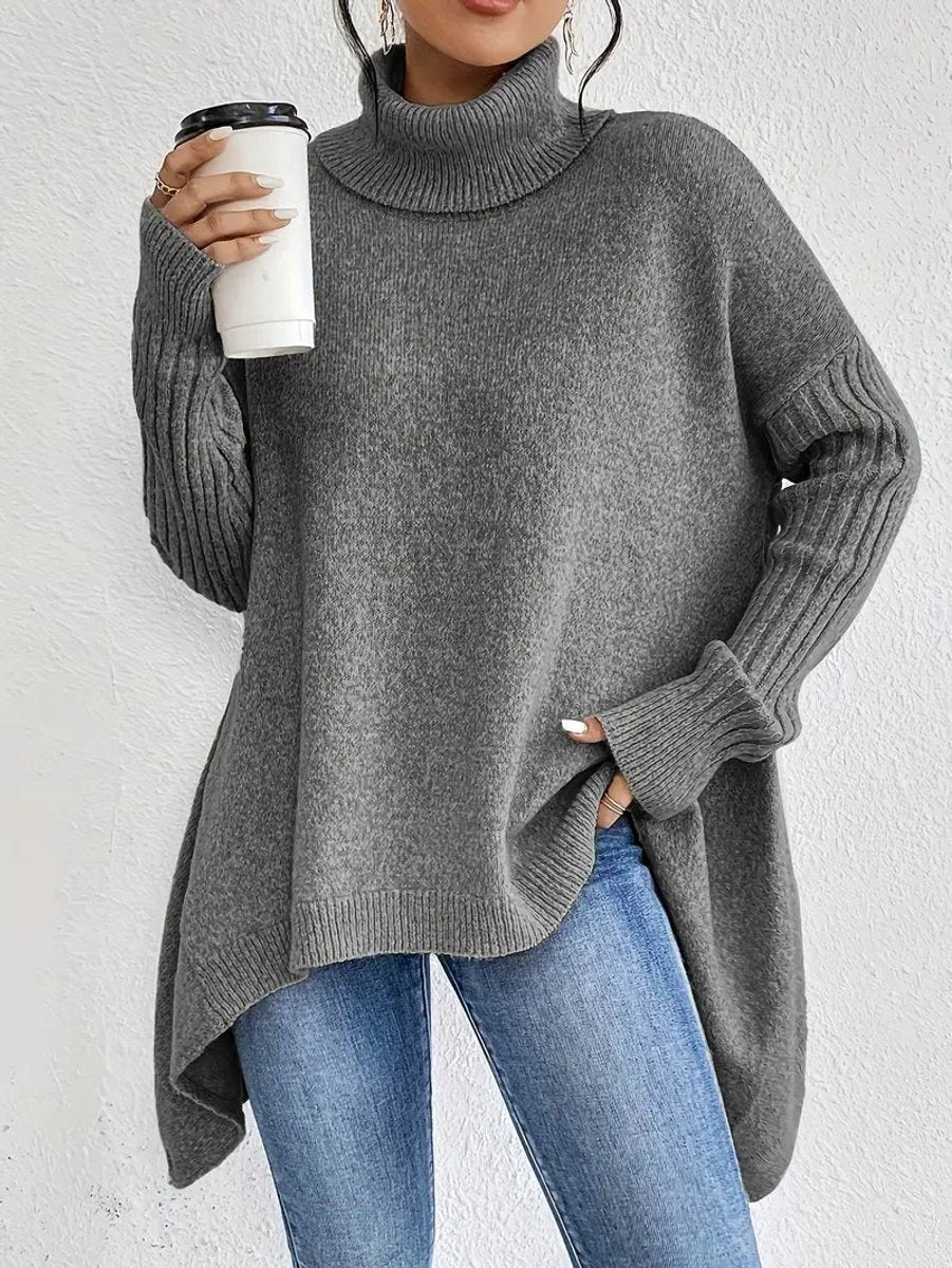 Marlowe | Women's Oversized Asymmetric Ribbed High-Low Turtleneck Jumper