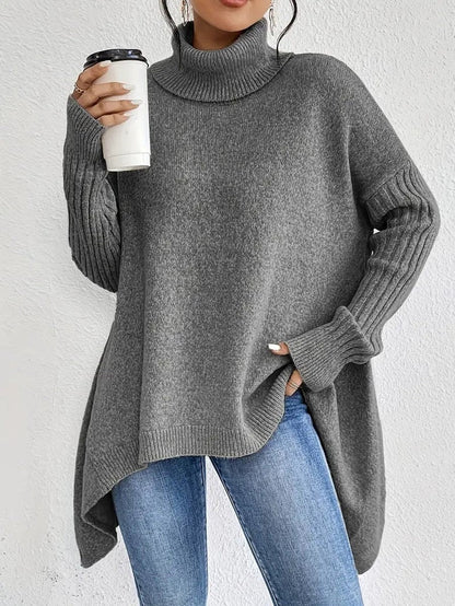 Marlowe | Women's Oversized Asymmetric Ribbed High-Low Turtleneck Jumper