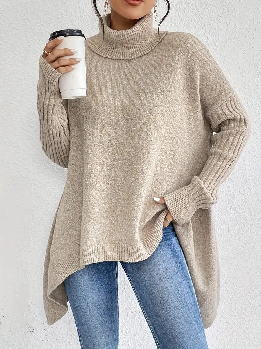 Marlowe | Women's Oversized Asymmetric Ribbed High-Low Turtleneck Jumper