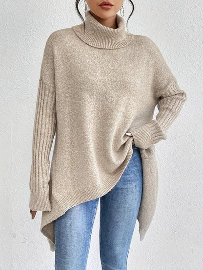 Marlowe | Women's Oversized Asymmetric Ribbed High-Low Turtleneck Jumper
