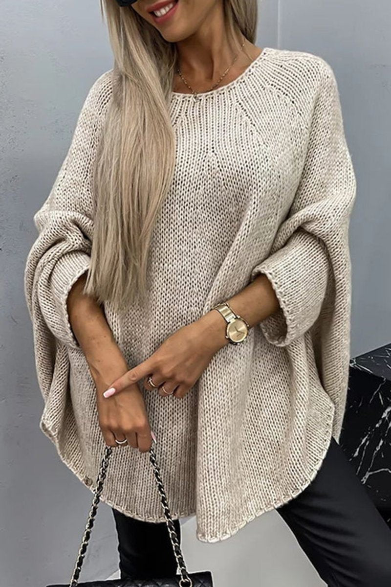 Sienna | Women's Oversized Batwing-Sleeve Round-Neck Chunky-Knit Jumper