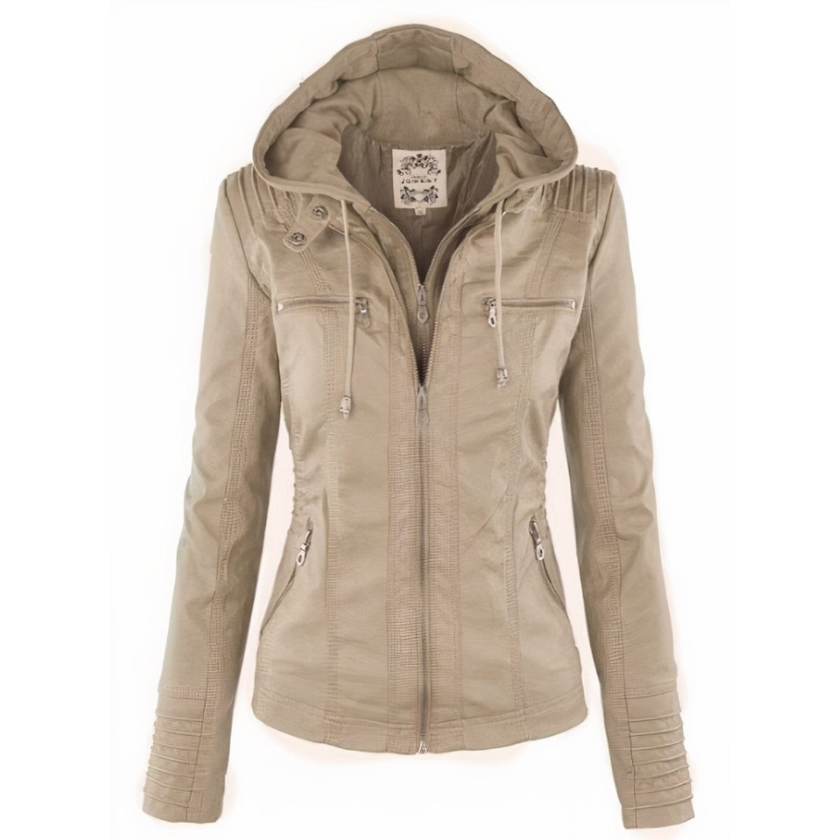 Sienna | Women's Removable-Hood Zip-Front Slim-Fit Vegan Leather Moto Jacket