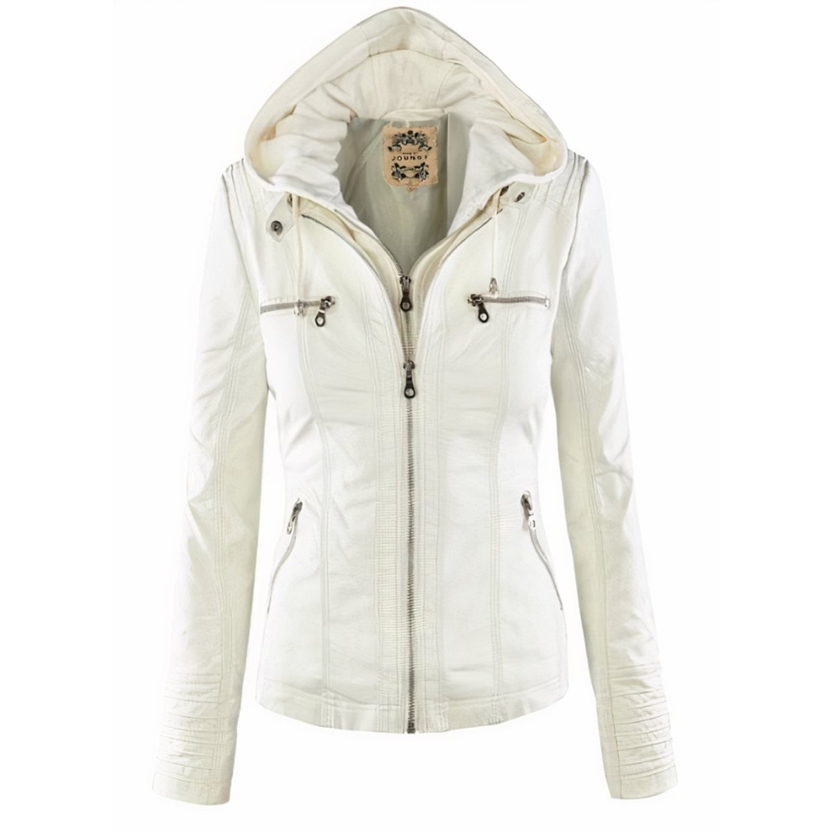 Sienna | Women's Removable-Hood Zip-Front Slim-Fit Vegan Leather Moto Jacket