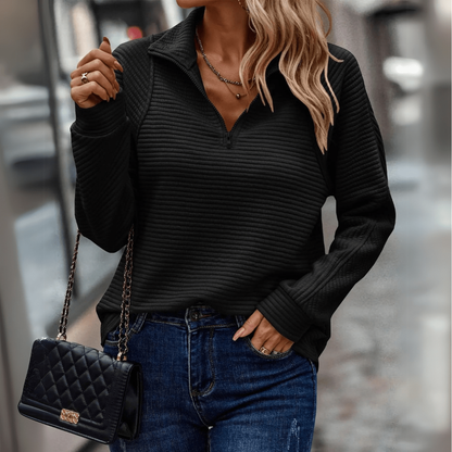 Sienna | Women's Ribbed Collared Quarter-Zip Relaxed-Fit Jumper