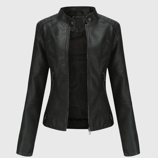 Sloane | Women's Slim-Fit Stand-Collar Zip-Up Vegan Leather Moto Jacket