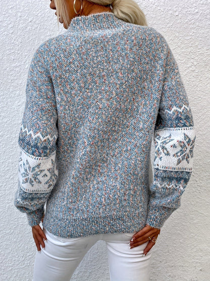Tamsin | Women's Snowflake Fair Isle Mock-Neck Relaxed-Fit Christmas Jumper