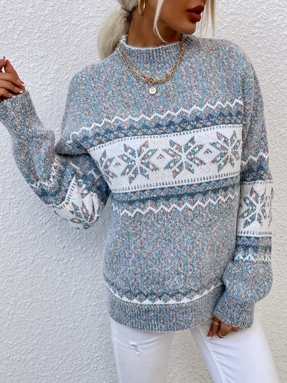 Tamsin | Women's Snowflake Fair Isle Mock-Neck Relaxed-Fit Christmas Jumper