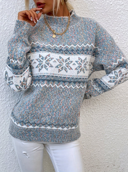 Tamsin | Women's Snowflake Fair Isle Mock-Neck Relaxed-Fit Christmas Jumper