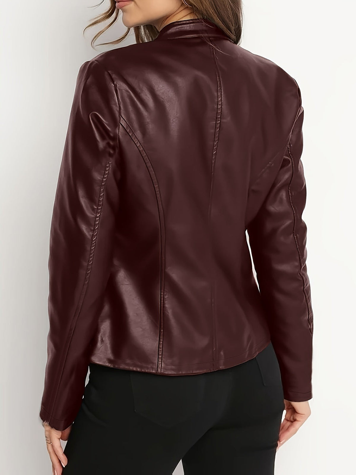Sloane | Women's Vegan Leather Stand-Collar Zip-Front Fitted Moto Jacket