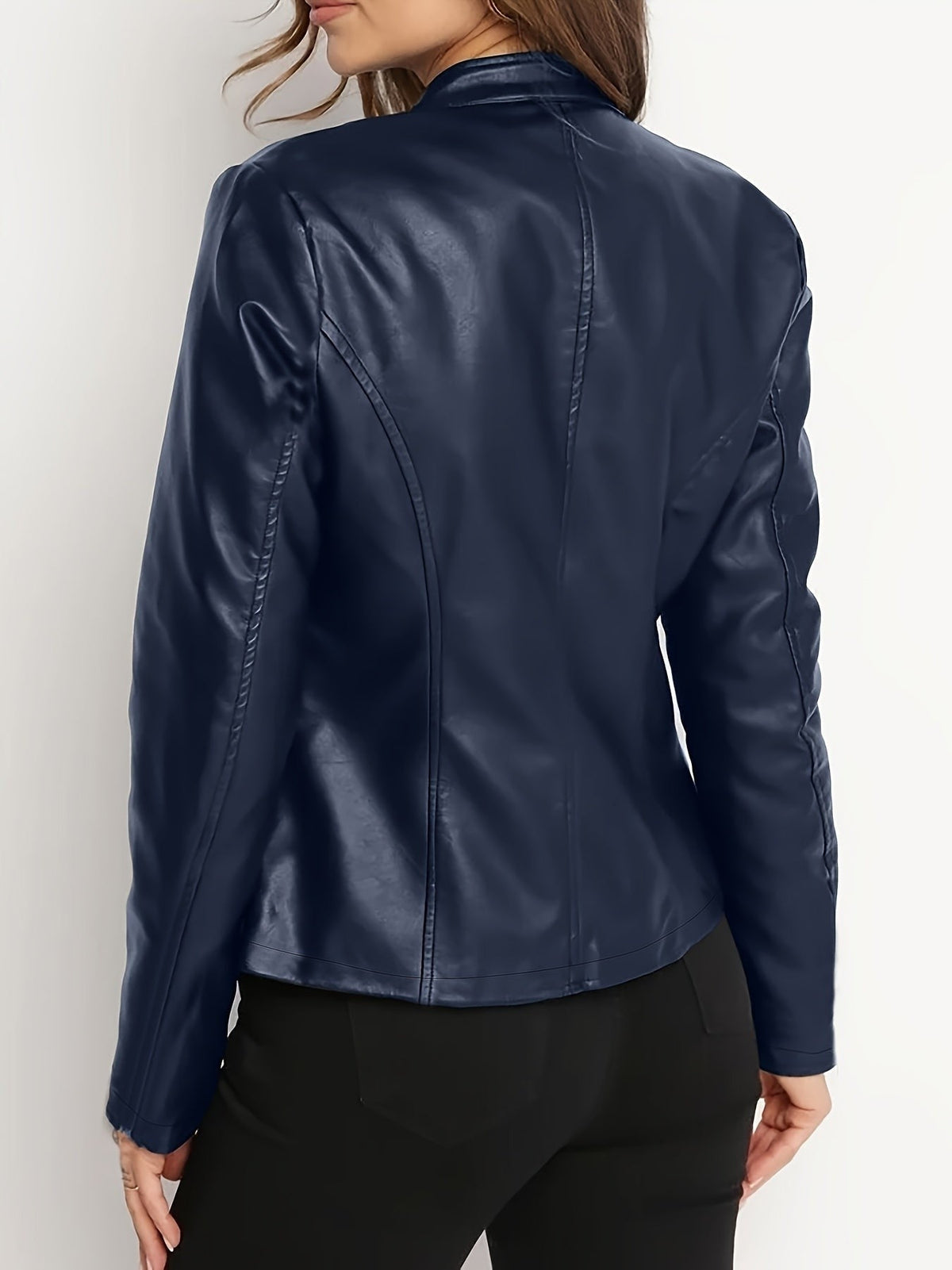 Sloane | Women's Vegan Leather Stand-Collar Zip-Front Fitted Moto Jacket