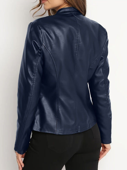 Sloane | Women's Vegan Leather Stand-Collar Zip-Front Fitted Moto Jacket