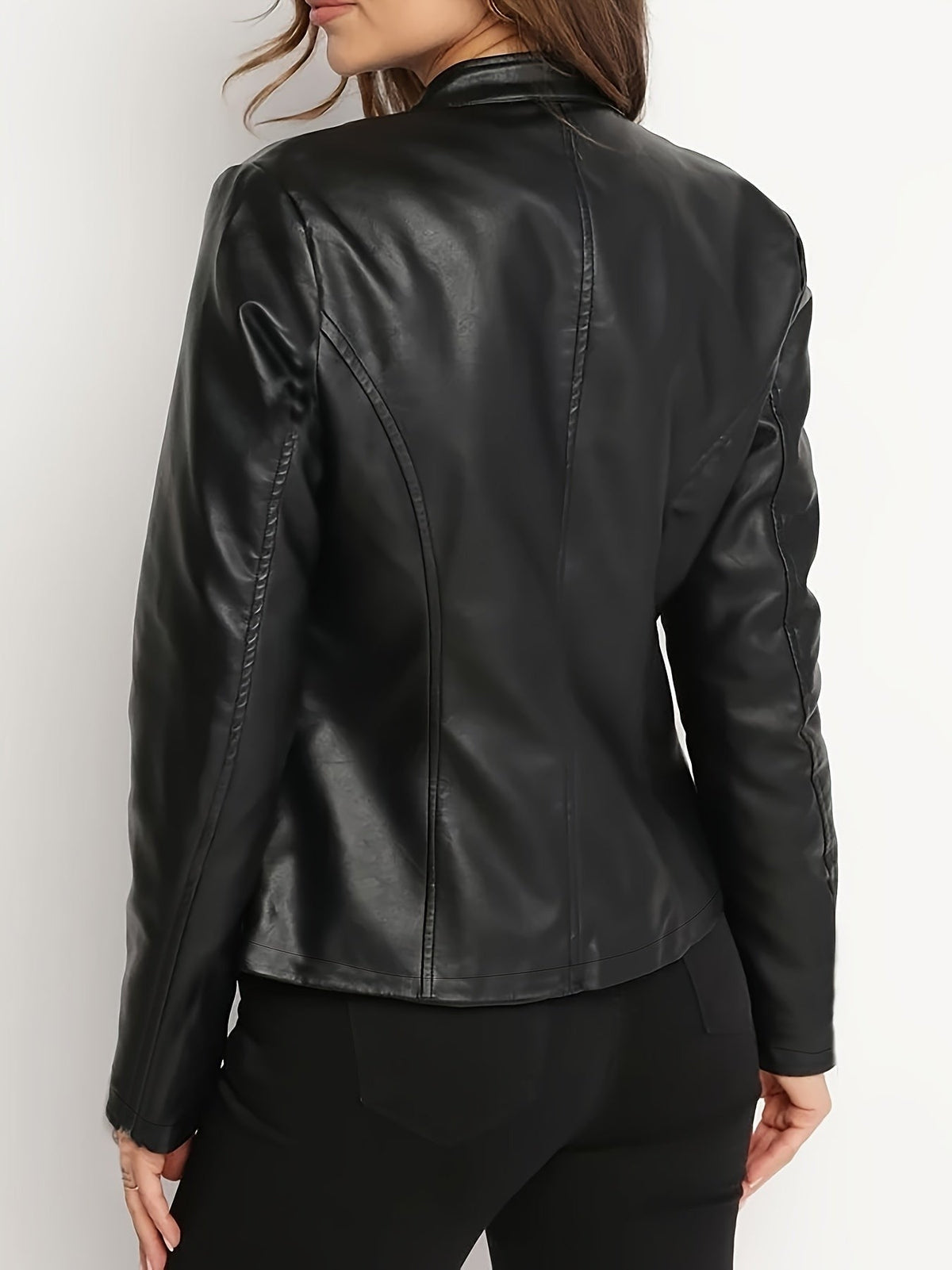 Sienna | Women's Vegan Leather Zip-Front Stand-Collar Fitted Moto Jacket